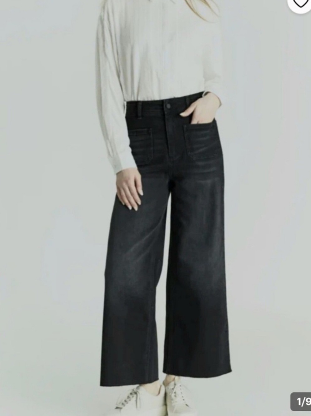 Oat New York Black Wide-Leg Jeans Patch Pocket Raw Hem NWT - 8/29